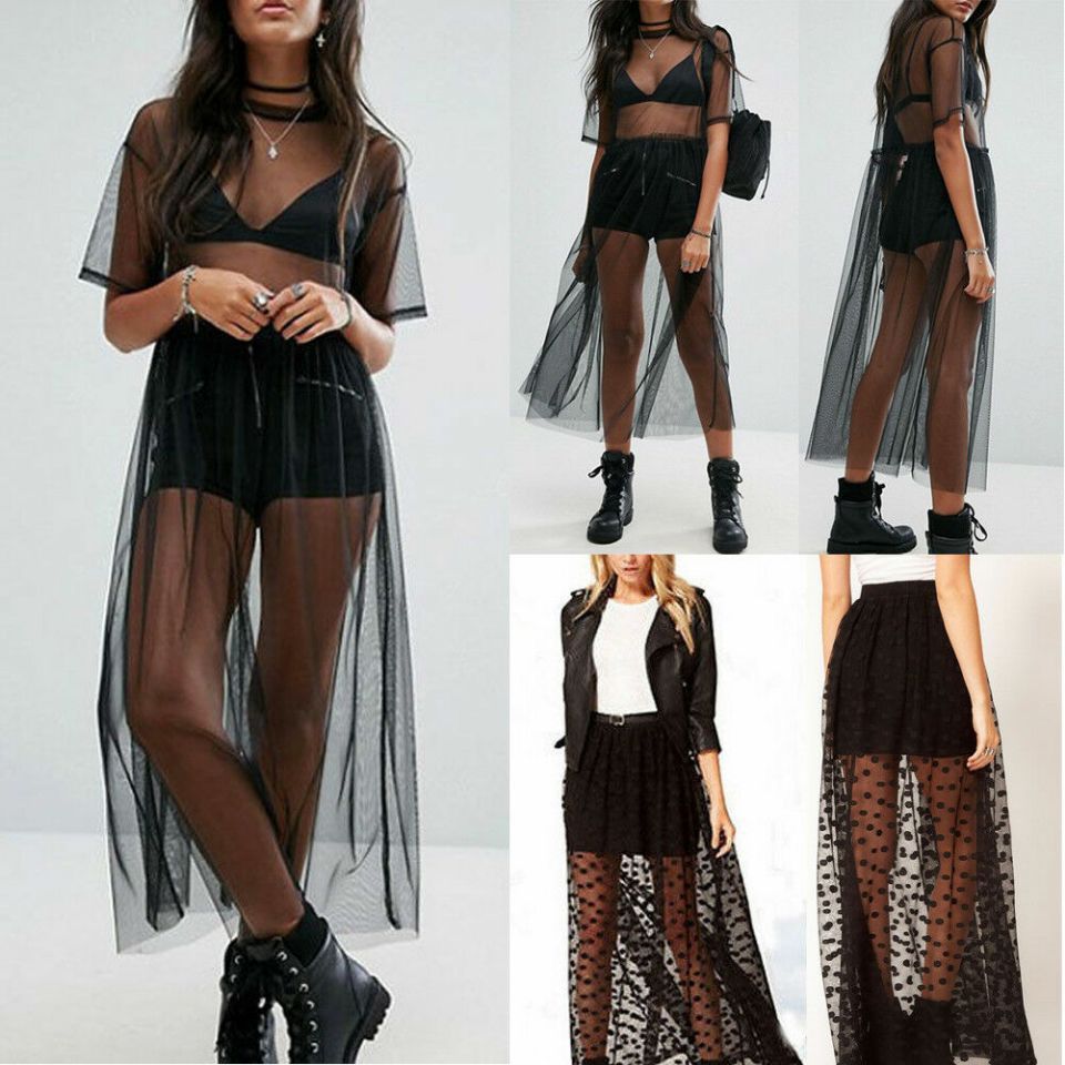 New Fashion Women Black Mesh Cover Up Sheer Short Sleeve Blouses Women Summer Long Casual Clothing Shirts by Glamytek