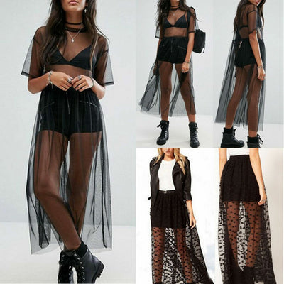 New Fashion Women Black Mesh Cover Up Sheer Short Sleeve Blouses Women Summer Long Casual Clothing Shirts by Glamytek
