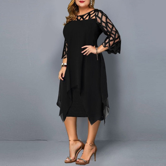 Lace-stitched three-quarter-length dress
