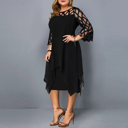 Lace-stitched three-quarter-length dress