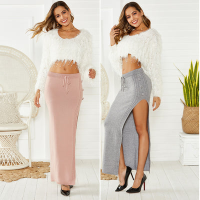 Fashion European And American Style Long Skirt Slim-fit Woolen Skirt Versatile Split Skirt by Glamytek