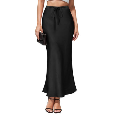 Intellectual Irregular Acetate Satin Skirt Elegant High Waist by Glamytek