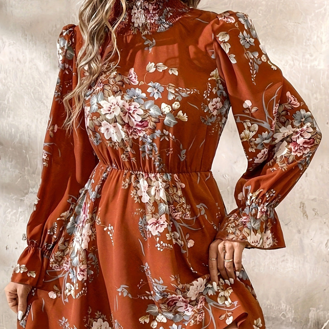 Chiffon Floral Ruffle Sleeve Dress Women by Glamytek