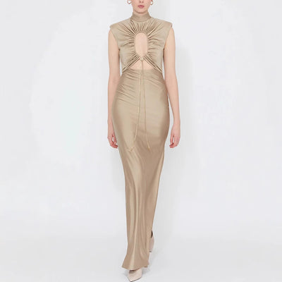 Lace-Up Halterneck Cut Out Slim Dress by Glamytek