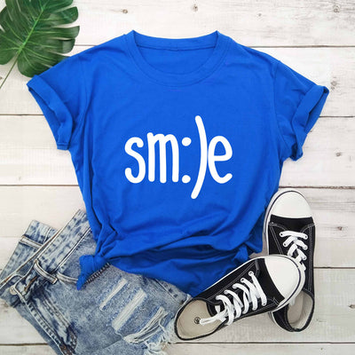 S-5XL Plus Size TShirt Women New Smile Letter Printed Shirt O Neck Short Sleeve Tees Summer Top 100%cotton Women's T-shirts by Glamytek