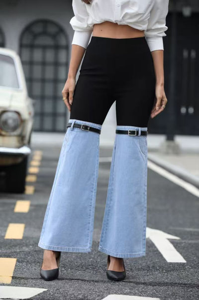 2025 Women's New Denim Flared Pants, Slim Fit Thighs, Slim Calves, Small Knee Straps, Calf Design Pockets, Mini Version Knee Jeans, Full Of Design Sense, Street Style, Women's Denim by Glamytek