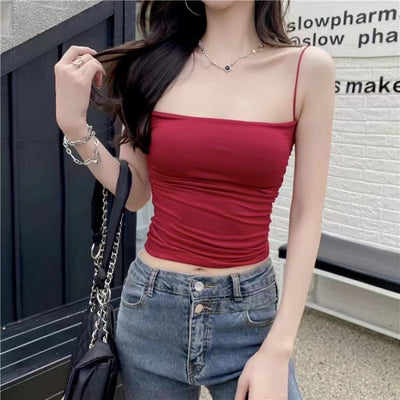 Spice Girl Sling Vest Belt Chest Pad Pleated Pure Desire Style All-match Slim Slim Slim Shoulder Strap Base Underwear for Women by Glamytek
