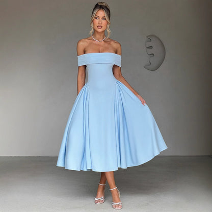 A one-neck backless solid-color strapless dress for women