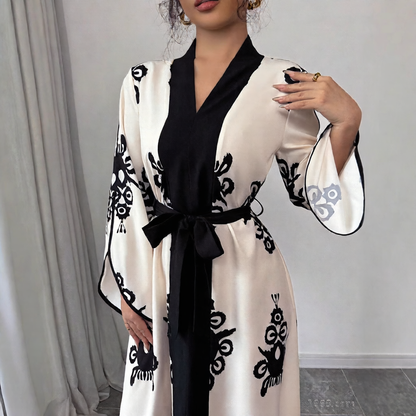 Contrasting-color beach-style printed buttoned dress
