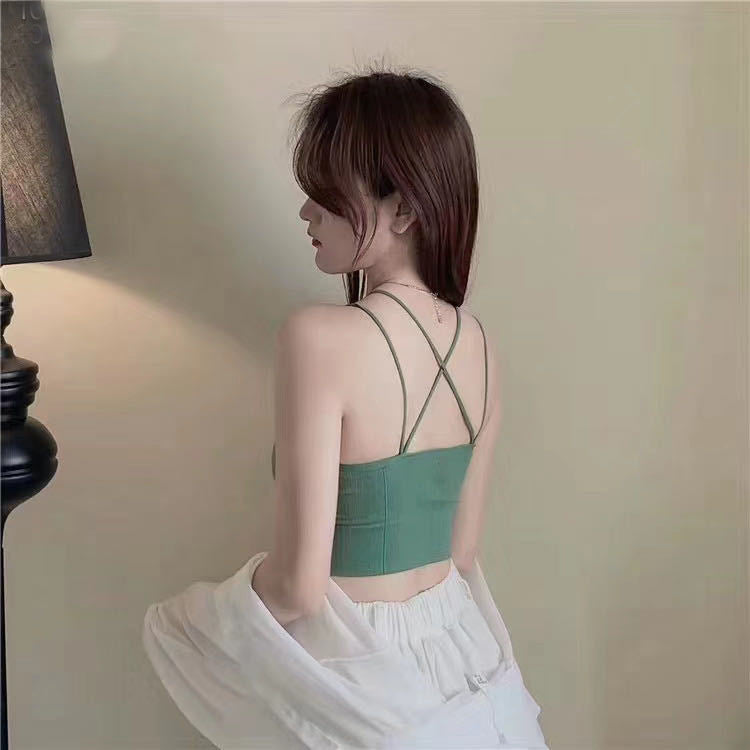 Big backless halter tank top female inner bra pads all-in-one beautiful back underwear by Glamytek