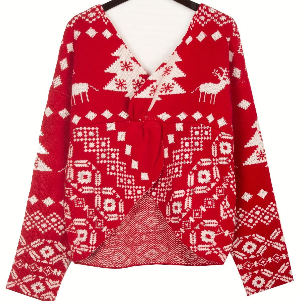 Women's Backless Off-shoulder Christmas Snowflake Pattern Long-sleeved Sweater by Glamytek