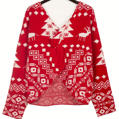 Women's Backless Off-shoulder Christmas Snowflake Pattern Long-sleeved Sweater by Glamytek