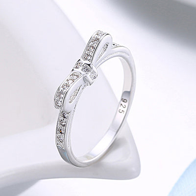 925 Sterling Silver Simple Bowknot Crystal Rings For Women by Glamytek