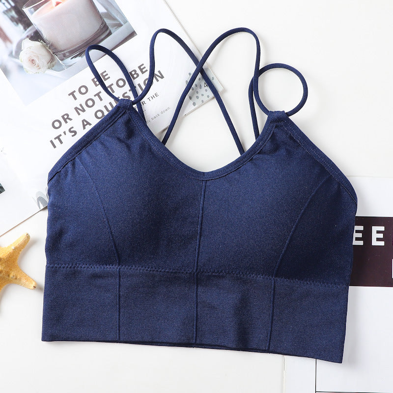 Big backless halter tank top female inner bra pads all-in-one beautiful back underwear by Glamytek