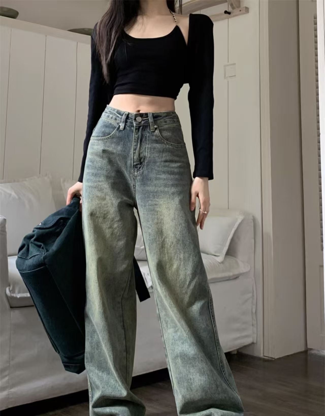 2025 New Retro Style, Washed Plain Loose Fit, Casual Style, Zipper Button Closure Jeans, Suitable For All Seasons, Versatile And Error Free. by Glamytek