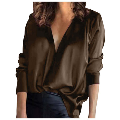 Temperament Commute Satin Long-sleeved Shirt For Women by Glamytek