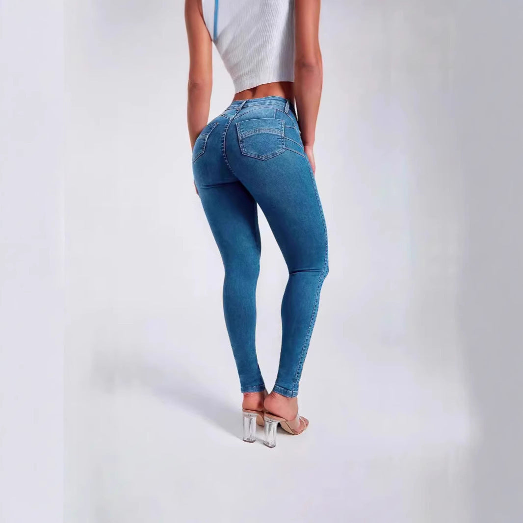 Hip Skinny Pants Stretch High Waist Jeans For Women by Glamytek