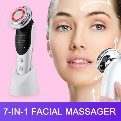 7-in-1 Facial Massager EMS Micro-current Color Light Vibration LED Beauty Purifying Introducer Skin Care Beauty Device by Glamytek