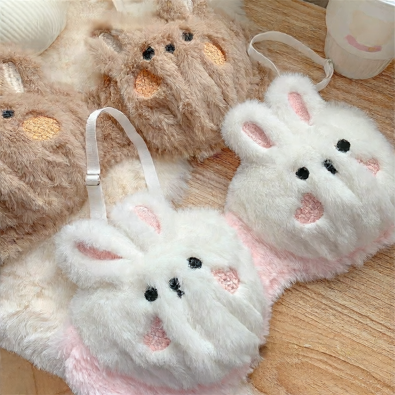 Soft Bear & Bunny Lolita Push-up Bra Set for Winter