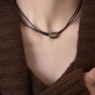 Vintage Leather Tiger Eye Necklace
