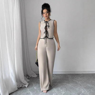 Sleeveless Lace-Up Top Wide-Leg Pants by Glamytek