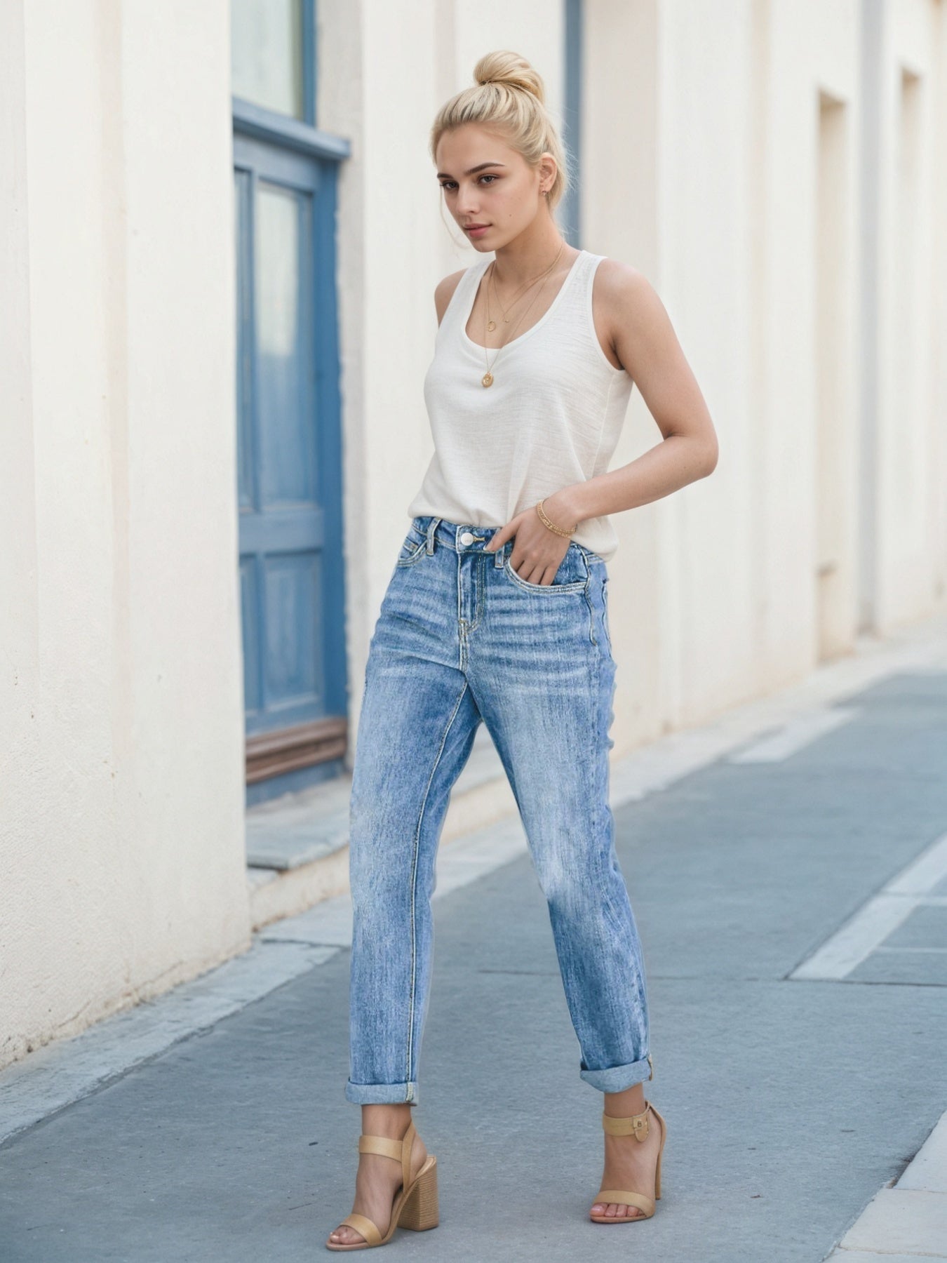 2025 Women's Denim Pants, Tight Jeans, Built In Zipper Closure, Foldable Legs by Glamytek