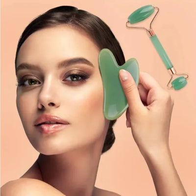 Gua Sha Board 2PCS Massage Stone For Facial Body Skincare Roller Scraping Massager Natural Resin Facial Lifting Scraper Neck Anti Wrinkle Massager Tool by Glamytek