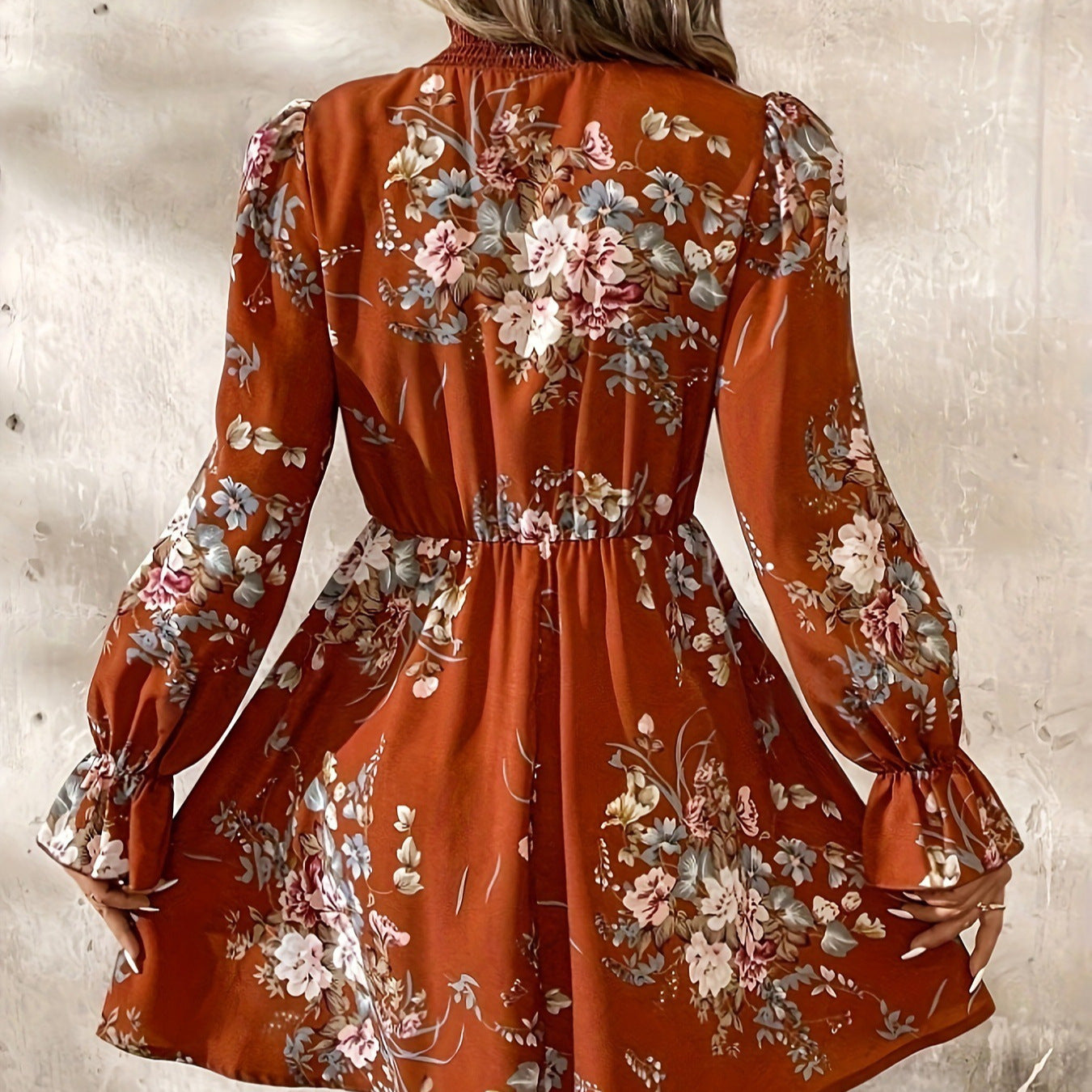 Chiffon Floral Ruffle Sleeve Dress Women by Glamytek