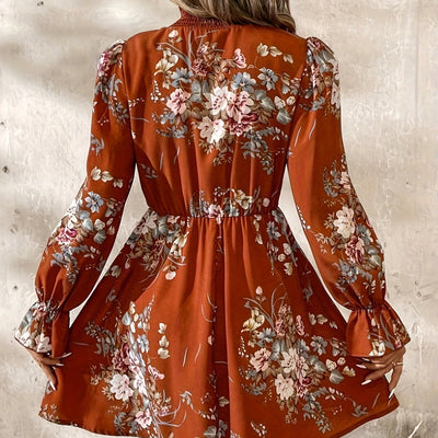 Chiffon Floral Ruffle Sleeve Dress Women by Glamytek