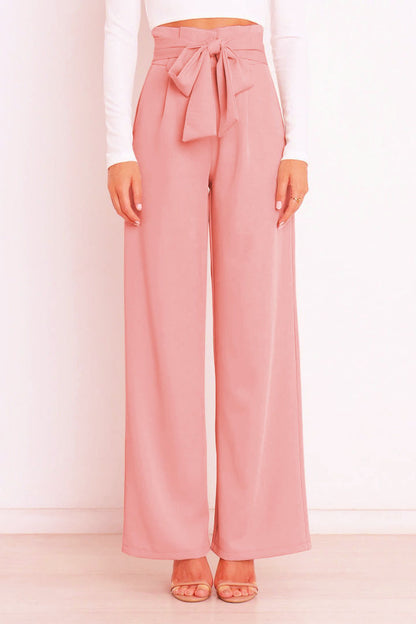 Wide-leg high-waisted lace-up dress pants woman