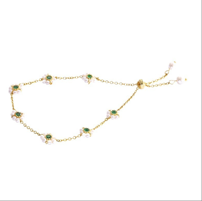 French style Titanium Steel Bracelet Imitation Pearl with Versatile Emerald Accents
