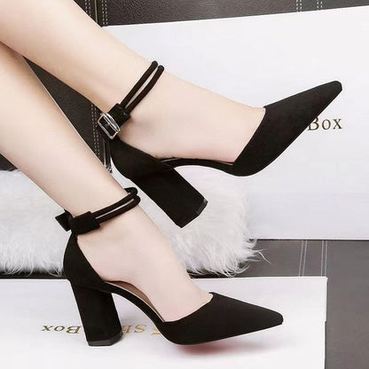 Women's Pointed Toe Chunky Heel Ankle Strap Sandals
