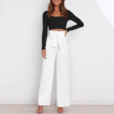 Wide-leg high-waisted lace-up dress pants woman by Glamytek