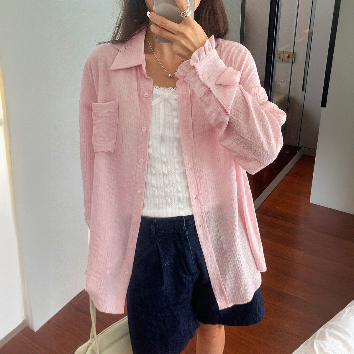 Casual Solid Color Long Sleeve Button Shirt Women's Clothing by Glamytek
