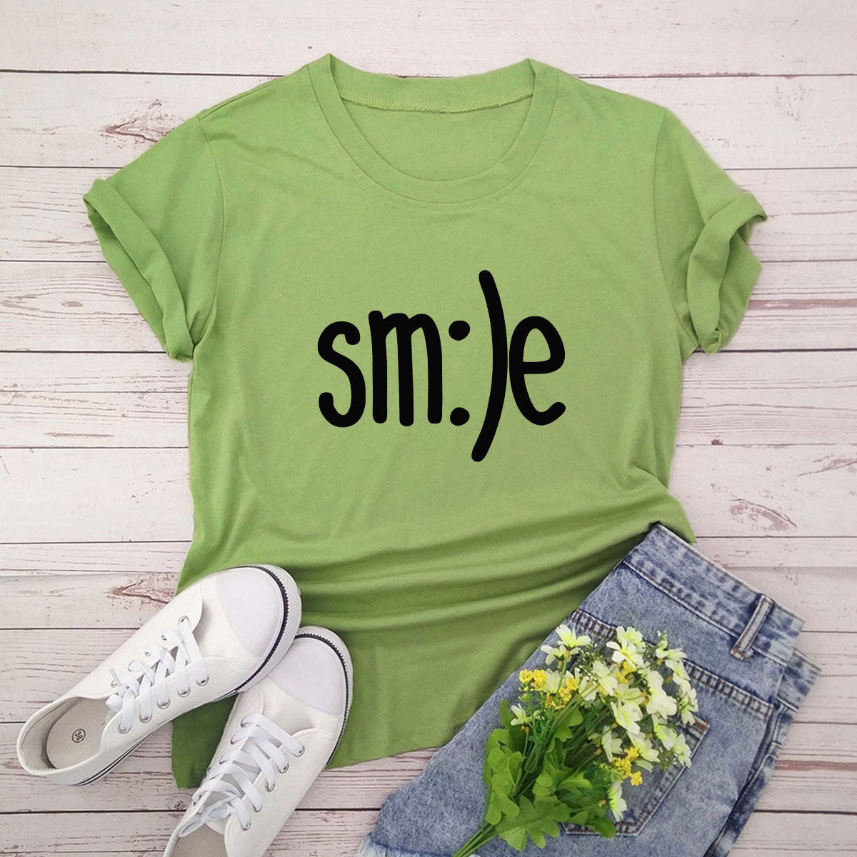 S-5XL Plus Size TShirt Women New Smile Letter Printed Shirt O Neck Short Sleeve Tees Summer Top 100%cotton Women's T-shirts by Glamytek