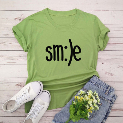 S-5XL Plus Size TShirt Women New Smile Letter Printed Shirt O Neck Short Sleeve Tees Summer Top 100%cotton Women's T-shirts by Glamytek