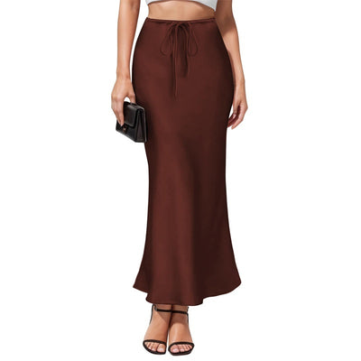 Intellectual Irregular Acetate Satin Skirt Elegant High Waist by Glamytek