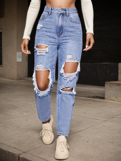 2025 Women's New Jeans, High Waist Piercing, Straight Fit, Casual Street Style, Fashionable And Versatile, Women's Wear by Glamytek