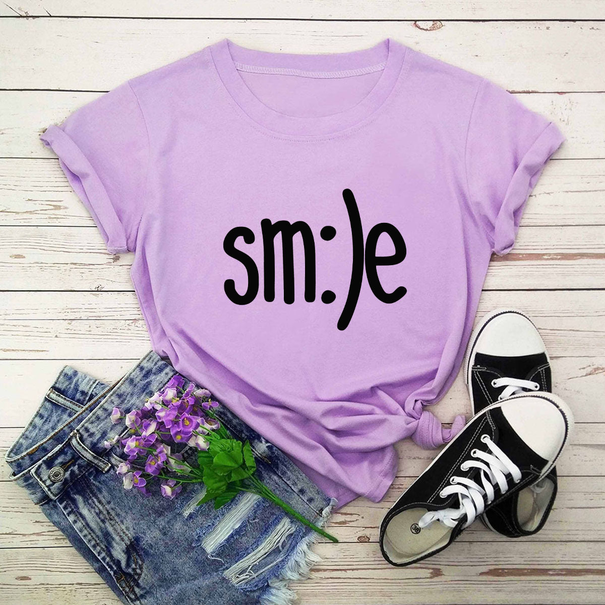 S-5XL Plus Size TShirt Women New Smile Letter Printed Shirt O Neck Short Sleeve Tees Summer Top 100%cotton Women's T-shirts by Glamytek