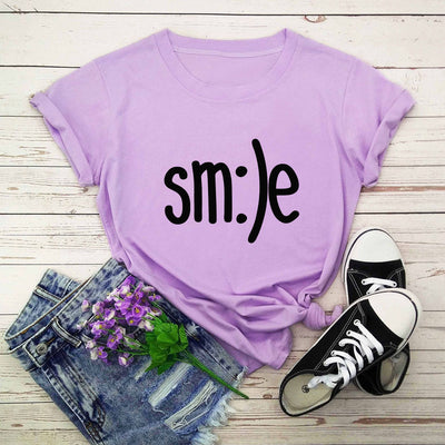 S-5XL Plus Size TShirt Women New Smile Letter Printed Shirt O Neck Short Sleeve Tees Summer Top 100%cotton Women's T-shirts by Glamytek