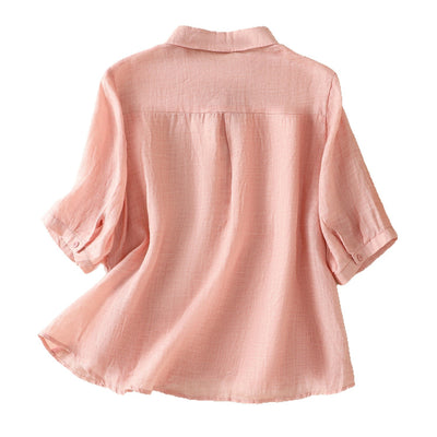Solid Color Casual Loose Half-sleeve Shirt Women's All-match Slimming by Glamytek