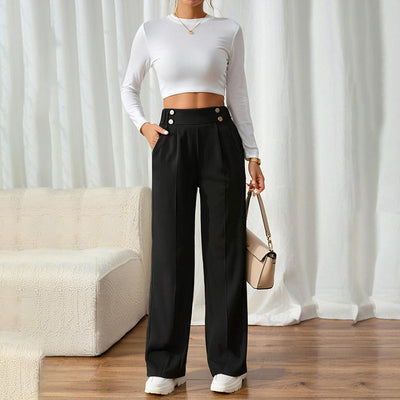 Women's Wide Leg Pants High Waist Business Casual Trousers Pant With Pockets by Glamytek
