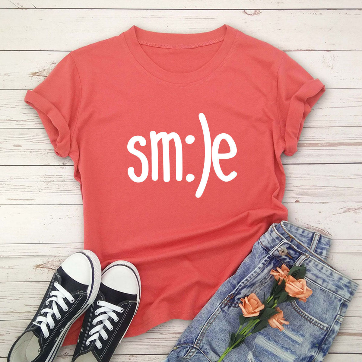 S-5XL Plus Size TShirt Women New Smile Letter Printed Shirt O Neck Short Sleeve Tees Summer Top 100%cotton Women's T-shirts by Glamytek
