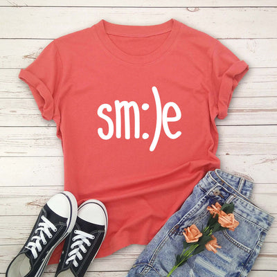 S-5XL Plus Size TShirt Women New Smile Letter Printed Shirt O Neck Short Sleeve Tees Summer Top 100%cotton Women's T-shirts by Glamytek