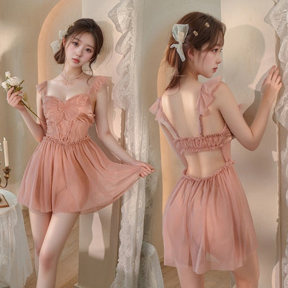 Bows netted sheer dress