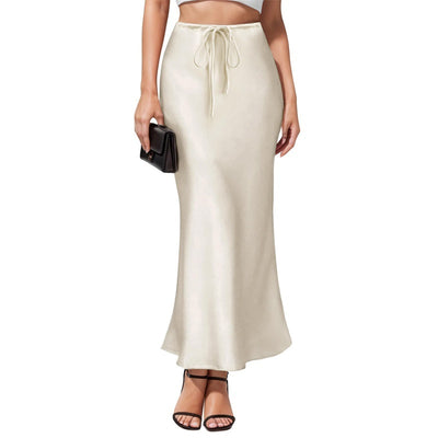 Intellectual Irregular Acetate Satin Skirt Elegant High Waist by Glamytek