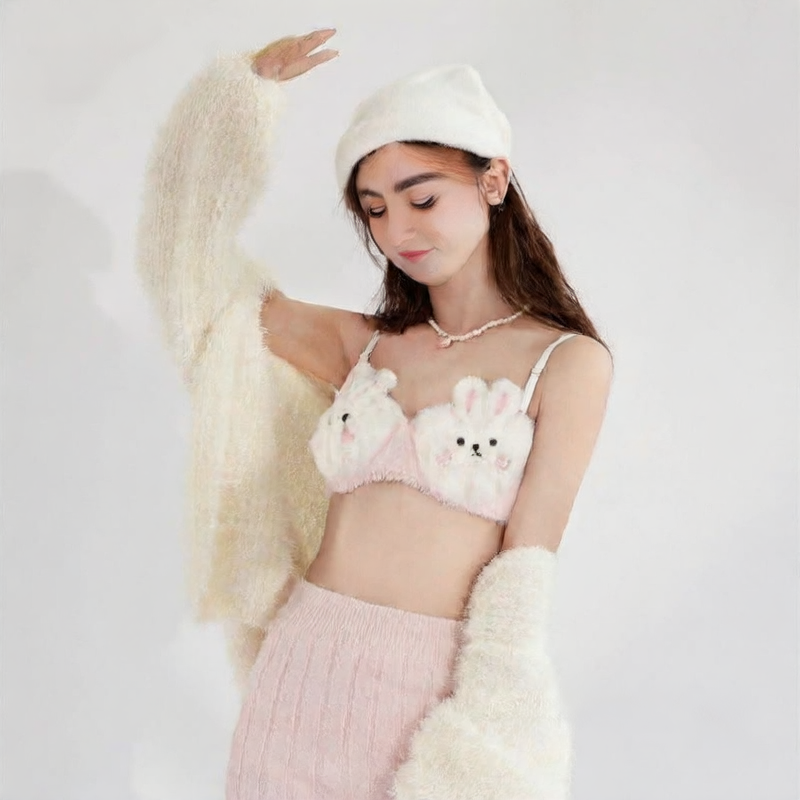 Soft Bear & Bunny Lolita Push-up Bra Set for Winter
