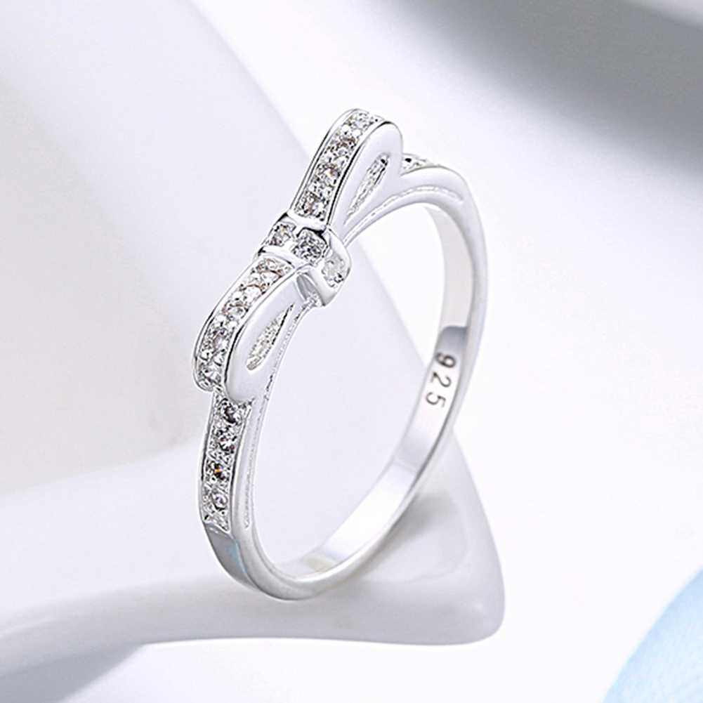 925 Sterling Silver Simple Bowknot Crystal Rings For Women by Glamytek