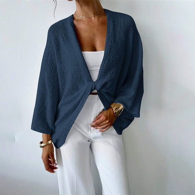 Women's Criss Cross Front Knit Sweater Long Sleeve Pullover, Loose Fit Twisted Design Fall Top by Glamytek