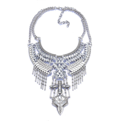 Inlaid antique silver clavicle stick with tasseled necklace
